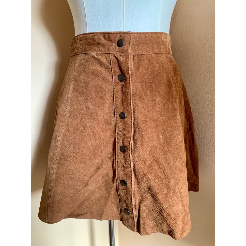 Forever 21 Contemporary Tan Brown Suede Leather Button Front Mini Skirt Large